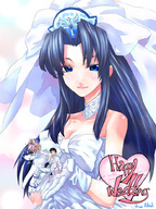 giantess color blue_eyes blue_hair eliza smiling gloves wedding_dress wedding arukari
