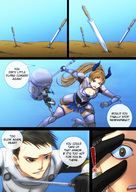 giantess pussy panties small_man comic butt sword handheld cleavage boots anal_insertion uniform fighting caught set panels kibate looking_at_tiny