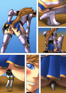 giantess pussy panties small_man comic butt sword handheld cleavage anal boots anal_insertion uniform fighting caught set panels kibate looking_at_tiny