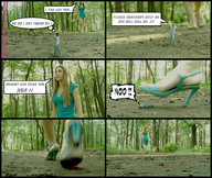 crush feet blonde high_heels blood story shrunken_men sandals walking shrunken_man cruel outdoors under_foot lilipucien trees dirt panels