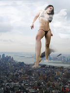 collage city mega swimsuit destruction barefoot water buildings brunette giantess_katelyn looking_down bay skyscrapers clouds sky new_york_city littlebee