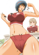 drawing giantess blonde handheld buildings brunette domination entrapment giantesses dangle between_fingers rooftop panty_entrapment bikuta looking_at_tiny panah vic