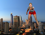 city mega clothed buildings legs skyscraper sky looking_at_viewer docop taylor_swift