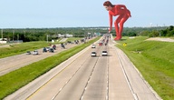 giantess collage landscape traffic wonderslug red_hair grass highway vehicles bianca_beauchamp latex_suit red_latex holding_vehicle