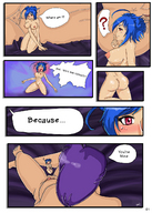 drawing nude comic color bed purple_hair blue_hair shrunken_woman dialogue