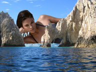 giantess collage ocean brown_eyes wonderslug sky looking_at_viewer rocks cliff jenna_pietersen small_boat
