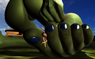 nude feet size_difference alien barefoot shrunken_woman between_toes garden palislama green_skin digital_render