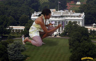 giantess collage kneeling grass painting dark_skin lawn lowerrider michelle_obama white_house