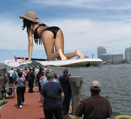 giantess collage butt barefoot ocean soles kneeling people thighs sky hat rihanna pier behind_view lowerrider surfboard