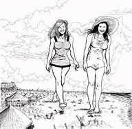 breasts drawing giantess crush mega monochrome barefoot village walking running people giantesses clouds sky under_foot theborrowergts