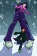 giantess color glasses chibibiscuit looking_down point_of_view ice_skating mittens snowflakes