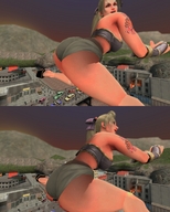 city destruction rampage buildings butt_crush blood panels digital_render setsuka blaisef