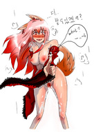 breasts giantess micro blushing color cum fang red_hair fox_girl on_finger