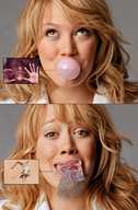 giantess collage micro blonde close_up micro_people hilary_duff looking_at_viewer panels giantesscity bubble_gum