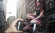 giantess collage city clothed buildings low_angle kneeling legs goth sky clothing m31 looking_at_viewer filming