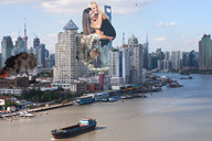 giantess collage city mega blonde destruction helicopter brunette smiling wonderslug fire skyscraper giantesses boats smoke looking_at_viewer lucy_pinder waterfront shanghai
