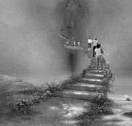 drawing giantess collage pussy monochrome stairs stairway