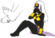drawing giantess white_hair alien barefoot bra skirt domination sitting queen under_foot shrunken_character tinysensei martian_queen queen_tyrahnee duck_dodgers black_skin commander_x2 cartoon_network