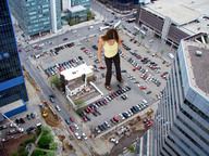 giantess collage feet city clothed buildings wonderslug sandals vehicles parking_lot rooftop_view downward_angle
