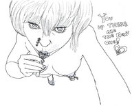 nipples giantess micro vore monochrome handheld spoon sucking point_of_view looking_at_viewer climbing_nose mainthegap