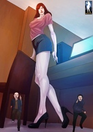 drawing giantess comic high_heels red_hair shrunken_men point_of_view giantessfan sample_image looking_at_tiny gamer_girl_giantess