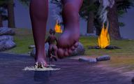 giantess nude feet fire forest night running_away palislama digital_render water_splash