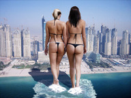 collage city mega butt swimsuit beach buildings wonderslug skyscraper sand sky waterfront behind_view