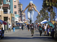 breasts giantess collage city blonde cleavage buildings wonderslug people pedestrians sidewalk baseball_cap torn_jeans jennifer_ellison roller_blade