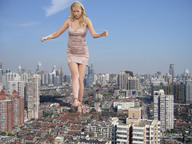 giantess collage city blonde destruction high_heels wonderslug dress looking_down foot_print sky petra_nemcova