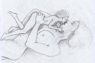 breasts drawing nude size_difference monochrome sex kissing lesbians sketching