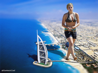 collage mega beach barefoot cleavage ocean buildings celebrity walking tower aerial_view looking_at_viewer jennette_mccurdy giantessiscool