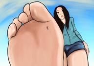 drawing giantess crush feet toes barefoot soles blood brunette domination low_angle shrunken_men shrunken_man looking_down cruel underneath sky foot_pov point_of_view stuck_to_foot