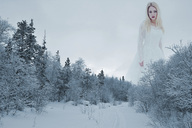 giantess collage blonde dress unknown_artist mountains snow outdoors winter white_dress looking_at_viewer