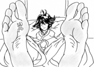 sleeping monochrome licking barefoot street_fighter unaware shrunken_man mostlyfunstuff climbing_foot makoto karate_gi