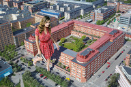 giantess collage feet city buildings shoes brunette wonderslug dress walking streets rooftop rooftop_view cracked_pavement ana_beatriz_barros holding_vehicle
