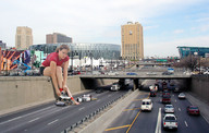 giantess collage city barefoot traffic buildings brunette wonderslug sitting highway looking_at_viewer vehicle_crush rollerblader