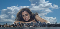 collage city brunette brown_eyes wonderslug lying_down looking_down skyscraper sky pier waterfront cruse_ships eliza_dushku