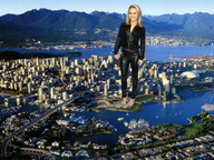 collage city mega blonde water high_heels smiling unknown_artist skyscraper mountains standing hayden_panettiere leather_pants