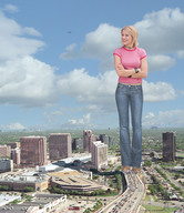 collage city mega blonde destruction clothed traffic buildings helicopter smiling wonderslug short_hair boots highway vehicles sky vehicle_crush kristen_bell