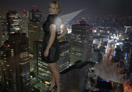 giantess collage city destruction clothed high_heels helicopter smiling posing wonderslug dress fire skyscraper smoke night dust vehicle_crush kristen_bell city_lights spotlight