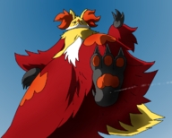 giantess pokemon furry giga airplane looking_down outdoors delphox raised_sole