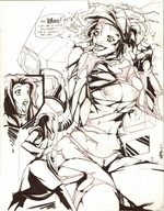 breasts growth giantess panties mega comic monochrome skirt harley_quinn kneeling poison_ivy ripped_clothing dialogue dc_comics gnawninja outgrowing_room cutaway
