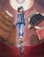 color barefoot pajamas shrunken_men unaware shrunken_man indoors bedroom point_of_view book ami_mizuno bee-chan melvin gurio_umino
