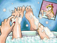blonde color toes barefoot bath ribbon cleaning toe_ring nail_polish tinies foam spa minako_aino bee-chan