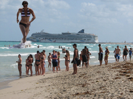 giantess collage swimsuit beach handheld barefoot ocean cruise_ship sunglasses sand people sky ships dropped wading pacmanri