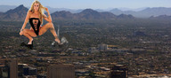 collage feet city mega blonde long_hair destruction cleavage unknown_artist mountains platforms looking_at_viewer
