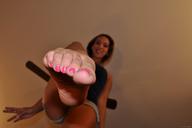 toes barefoot soles brunette low_angle looking_down photograph foot_pov pedicure point_of_view looking_at_viewer