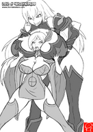 breasts drawing monochrome long_hair huge_breasts witchkingoo hentaicolors between_breasts