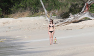 collage swimsuit beach barefoot brunette walking shrunken_man sunglasses sand emma_watson docop