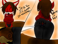trayx furry anthro comic color butt_crush shrunken_men unaware shrunken_man stuck_to_butt trayxx